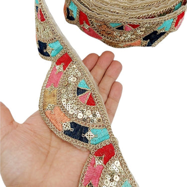 9 Yards Multicoloured Embroidered Trim, Decorative Trim, Indian Sari Border Sequin Trimming